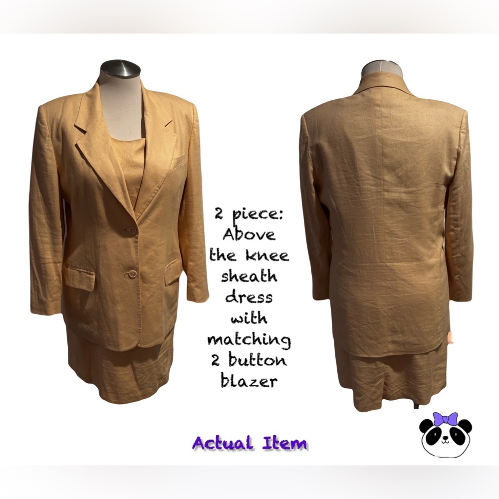 2 pc: Matching Sleeveless Sheath Dress & 2 Button Blazer, Linen, Size 18, EUC